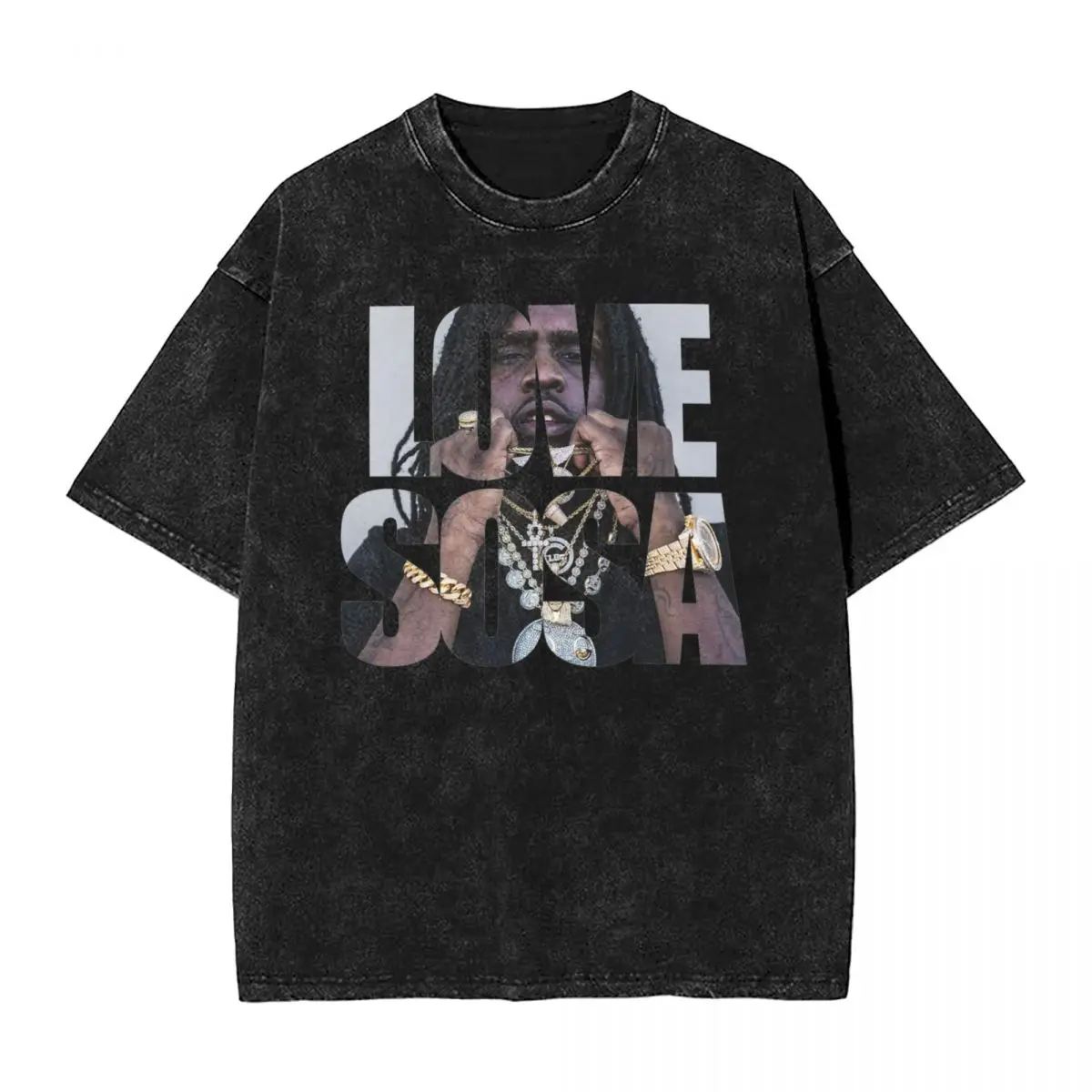 LOVE SOSA Chief Keef Rapper Washed T Shirts Streetwear Hip Hop Vintage T-Shirt Tee Shirt for Men Women 100% Cotton Street Summer