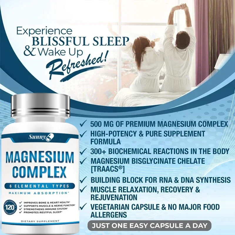 High Absorption Magnesium Complex Capsules - Dietary Supplement for Muscle, Bone, Nerve Health, Non-GMO - 120 Capsules