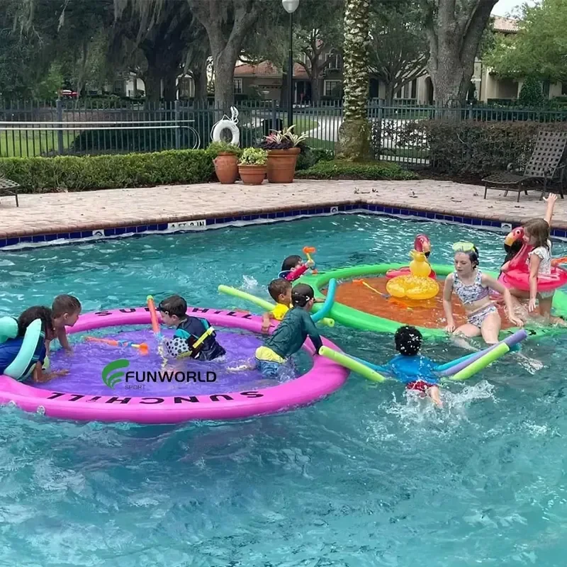 8ft Water Hammock Round Float Ring with Mesh Lake Floats for Adults Heavy Circle Floating Mat for Pool Inflatable Water