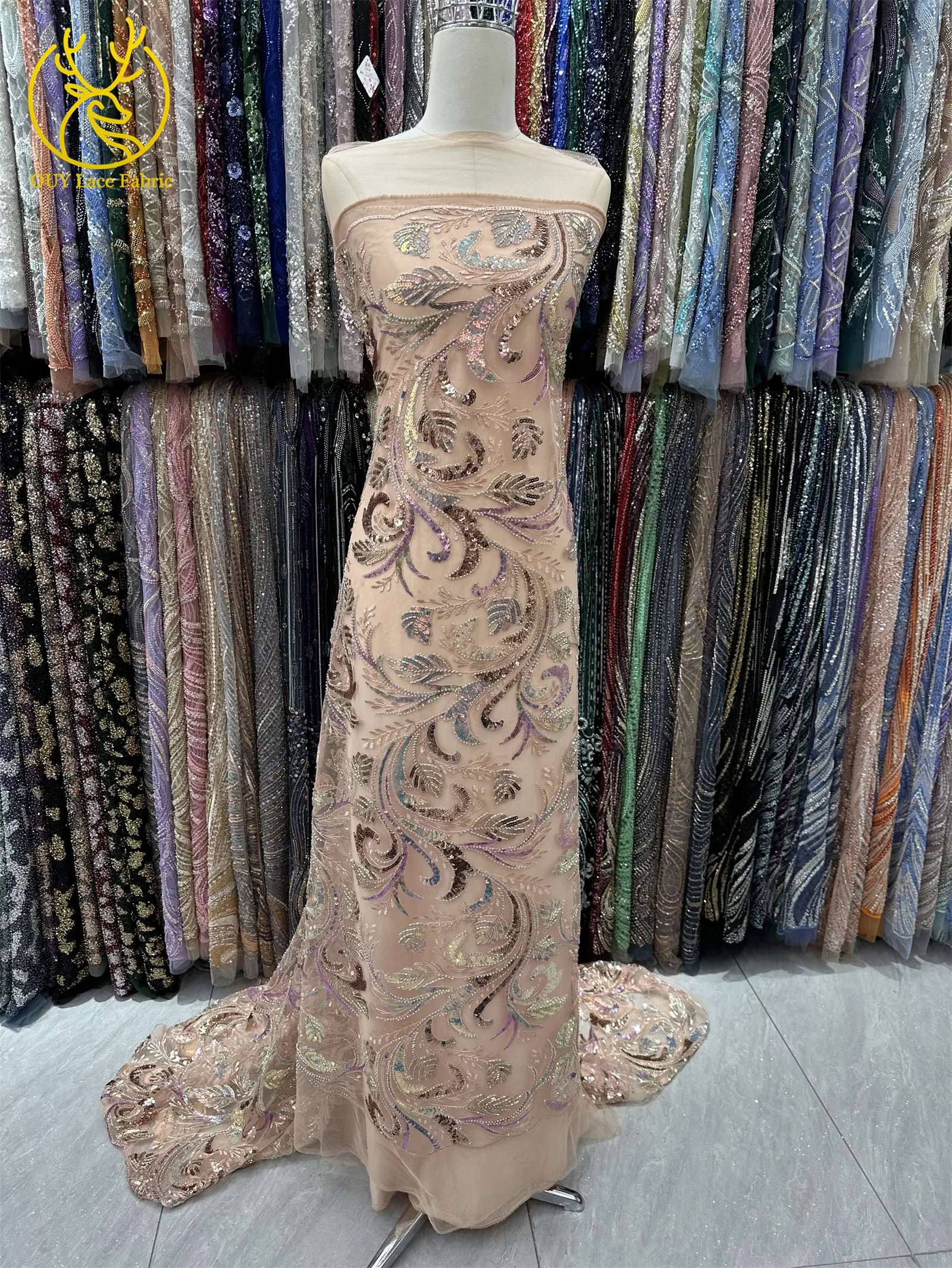 Luxuriöser Goldener Afrikanischer Perlen-Pailletten-Spitzenstoff 2026 Eleganter Französischer Stickerei-Tüllspitzenstoff Nigerianisches Party-Hochzeitskleid – Detail 7