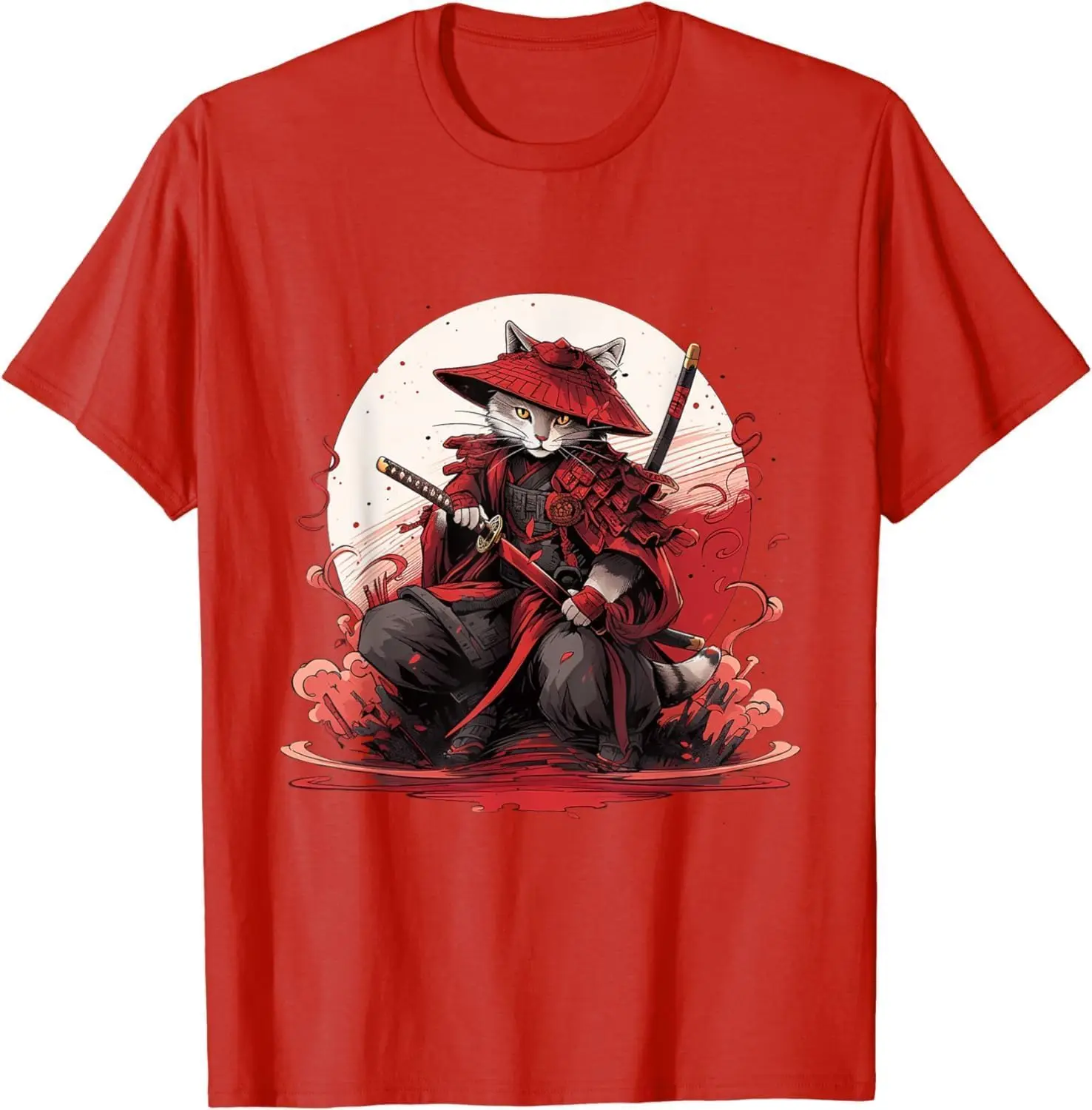 Art Cat Ukiyo-e Anime Style Samurai Cat T-Shirt Anime Graphic T-shirts For Men Clothing Women Tees High Quality