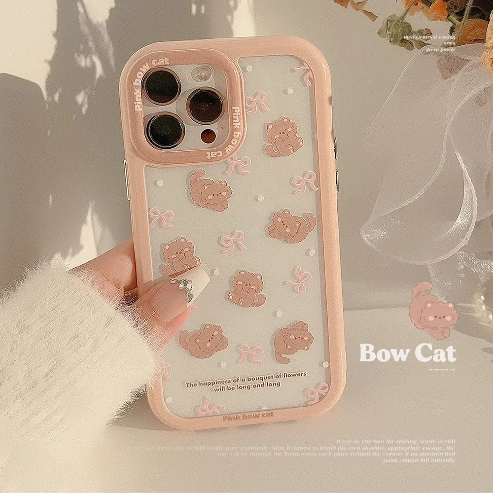 Cartoon Cute Bowtie Cat Acrylic Phone Case for IPhone16 15 14 12 13 11 Pro ProMax Mini Plus X XR Shockproof Phone Cover