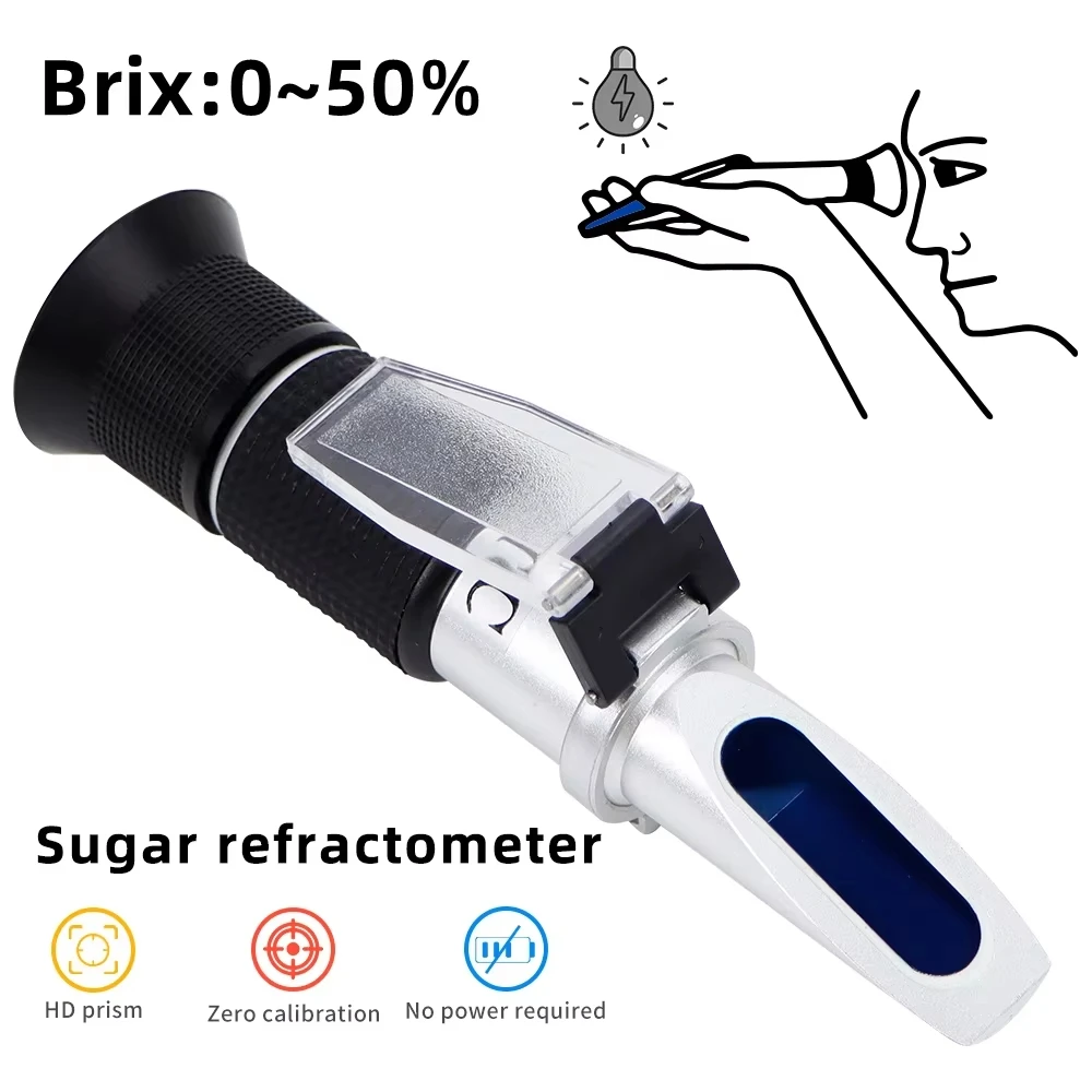 Handheld ATC Brix Refractometer 0-50% Sugar Concentration Meter Portable Measuring Tool for Honey Beekeeping Fruit Juice
