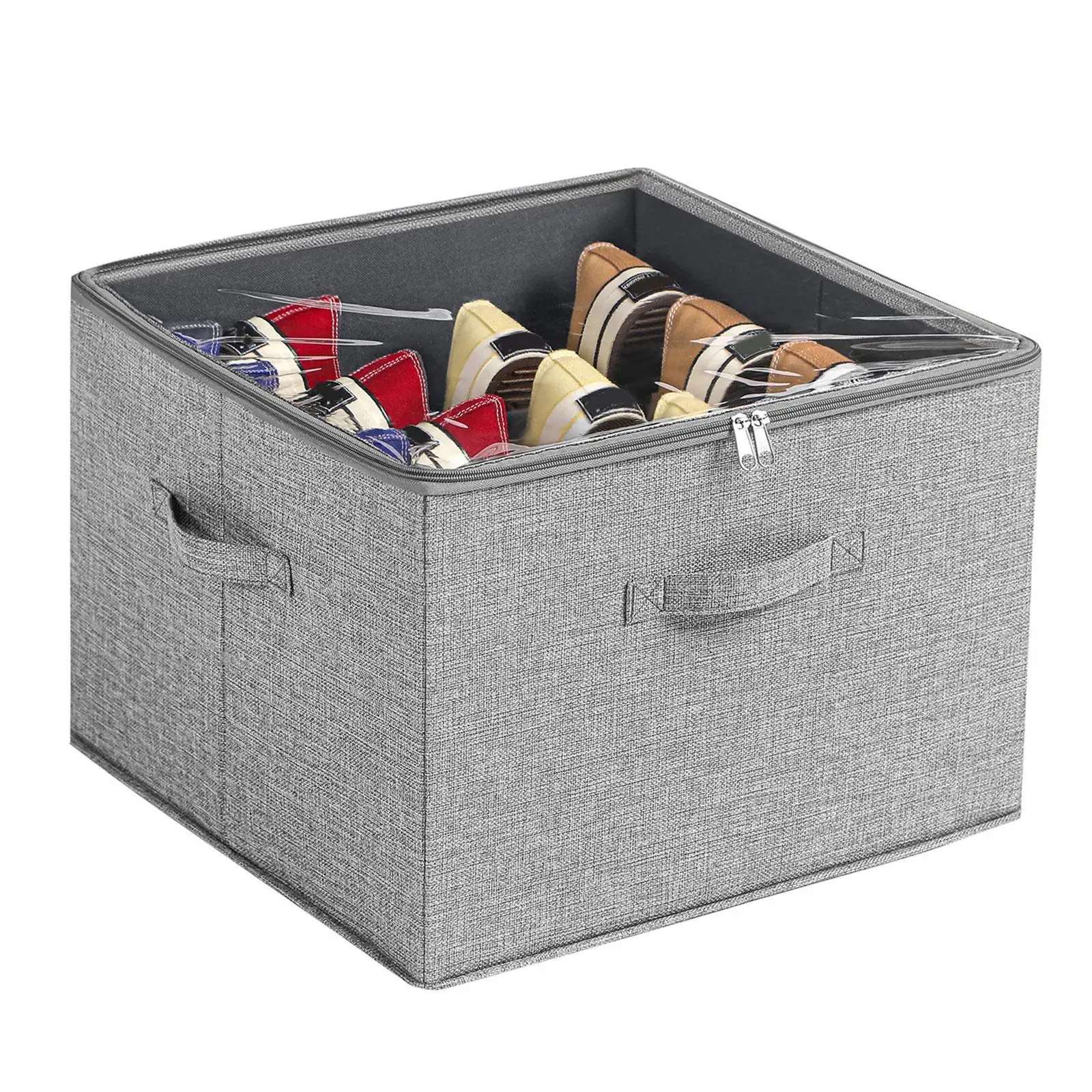 

Shoe Storage Organizer 16 Compartments Storage Bin Shoes Container with Clear PVC Lid Folded for Sandals Heels Sneakers Loafers