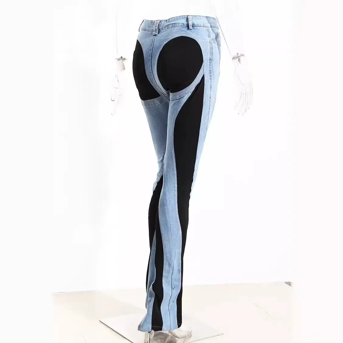 Jeans di colore a contrasto di Design di nicchia per le donne 2024 autunno Sexy Hot Girl Slim gambe lunghe pantaloni a vita alta Jeans blu per le