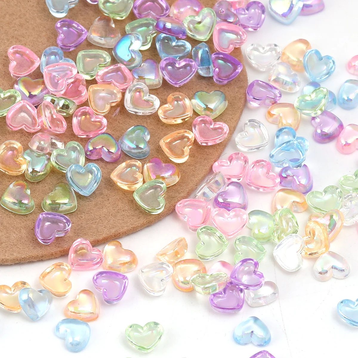 About 1000/1500pcs Random Color Acrylic Beads,8mm Iridescent Heart Loose Beads for DIY Handmade Jewelry Making Supplies