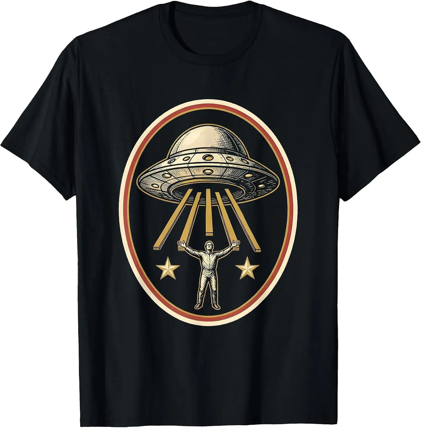 Heraldic UFO Abduction Sci-Fi Novelty Humor T-Shirt Men's Spooky Halloween Graphic Print T‑Shirt, Crew Neck Short Sleeve Casual Cotton Tee For Holiday Party Daily Street Wear.