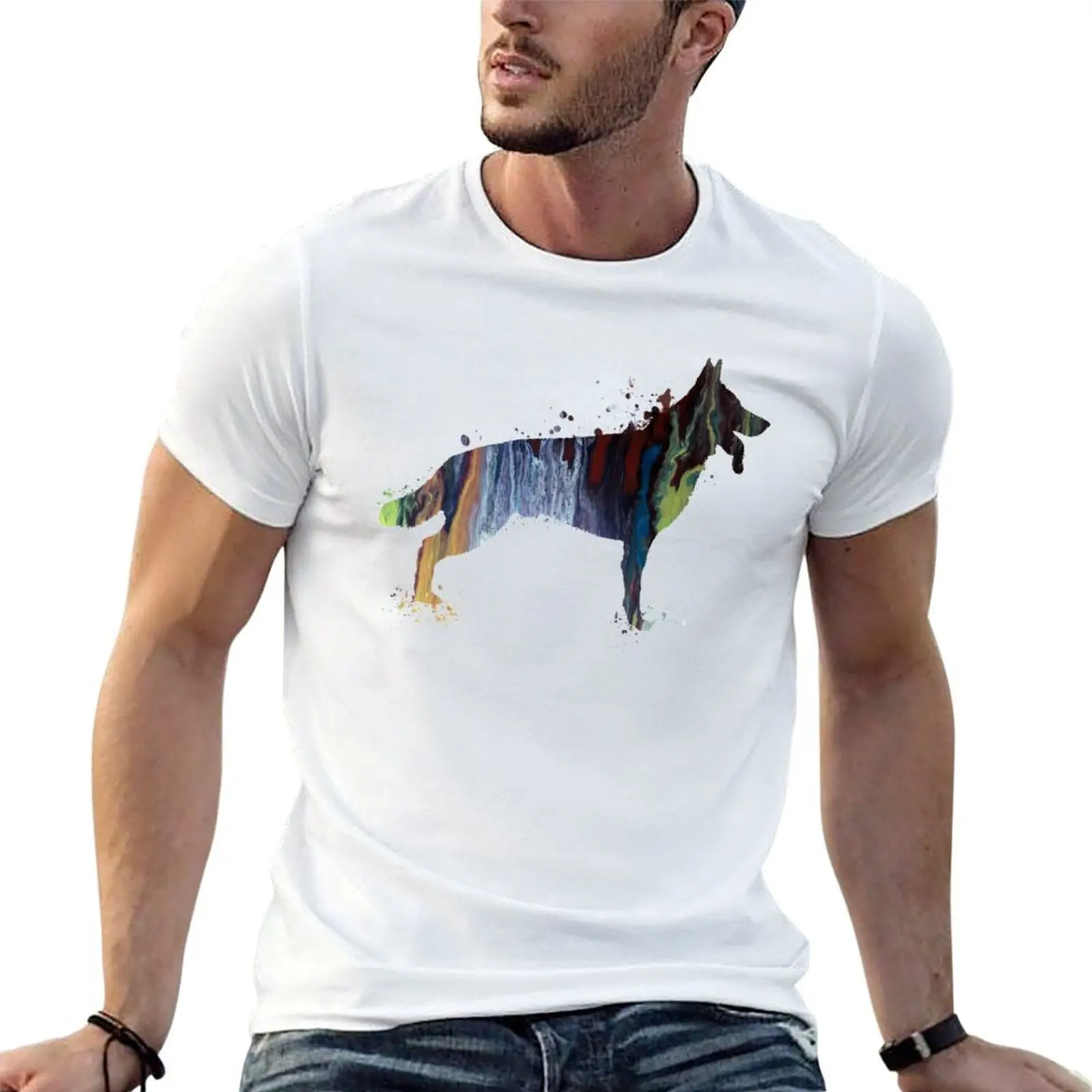 Watercolor german shepherd T-Shirt boys animal print Luxury man mens plain t shirts