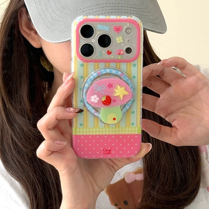 Funda Magnética para Teléfono con Diseño de Estrellas Coreanas para iPhone 17 Pro 14 15 16 Pro Max, con Soporte Magsafe, Fundas Kawaii 17