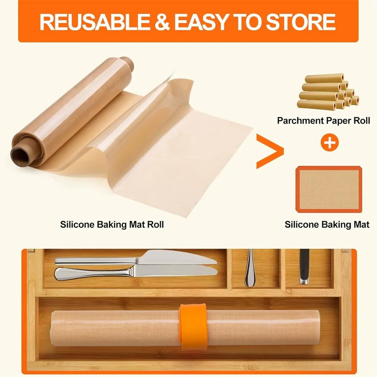 ABZT Silicone Baking Mat Roll-12IN X 10FT Non Stick Heat Baking Mats, No Slip Reusable Freeze Dryer Mat,Pastry Mat,Countertop