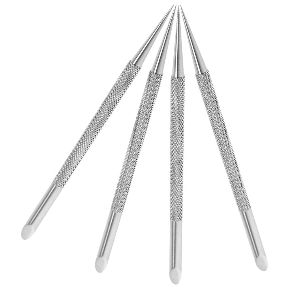 

4 Pcs Stainless Steel Cuticle Pusher Remover Dual Ended Nail Tools Manicure Tool Trimming Cleaning Fingernails Embossed