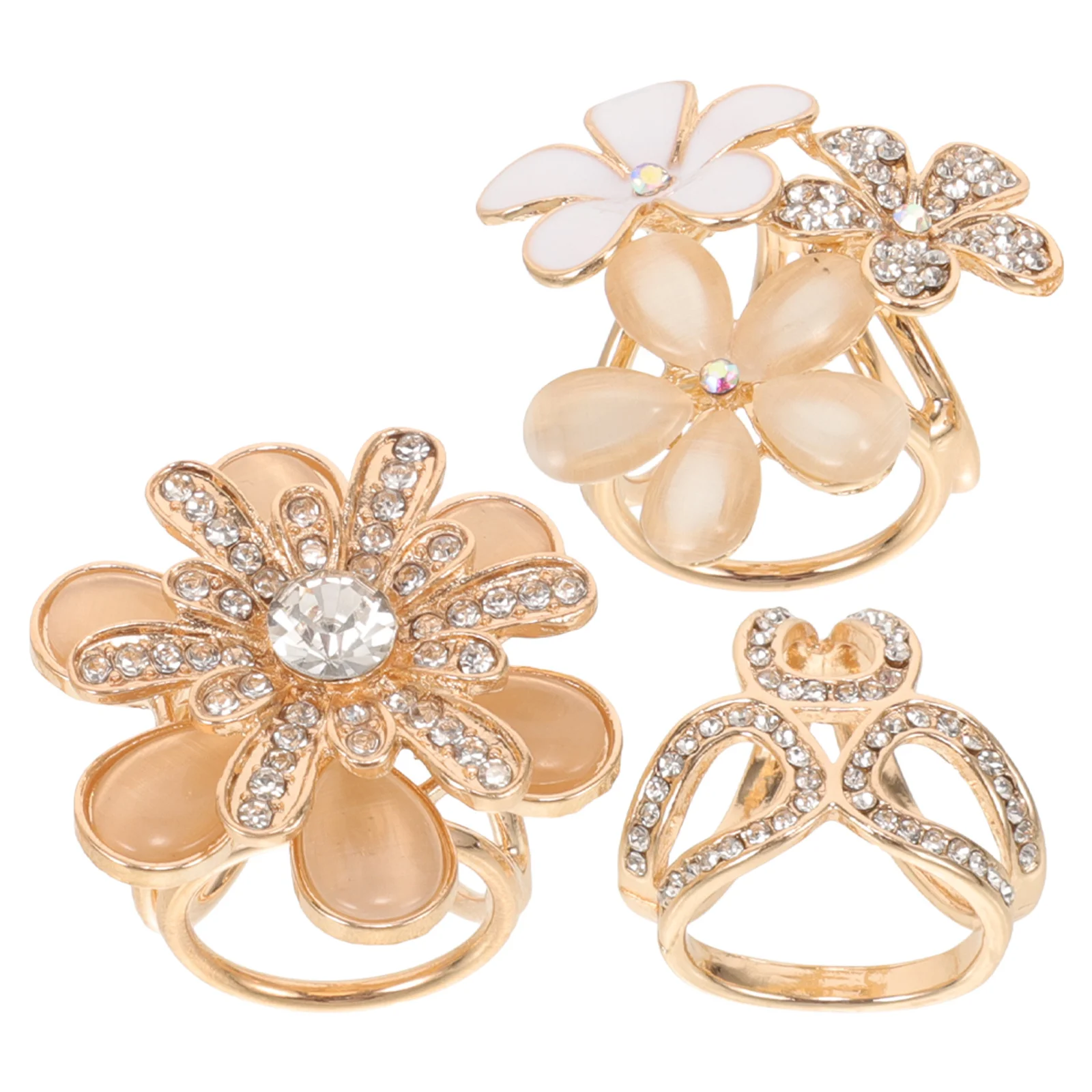 3Pcs Rhinestone Scarf Rings Chic Scarf Clips Shawl Buckles Clothes Accessories for Women Fashionable Decoration