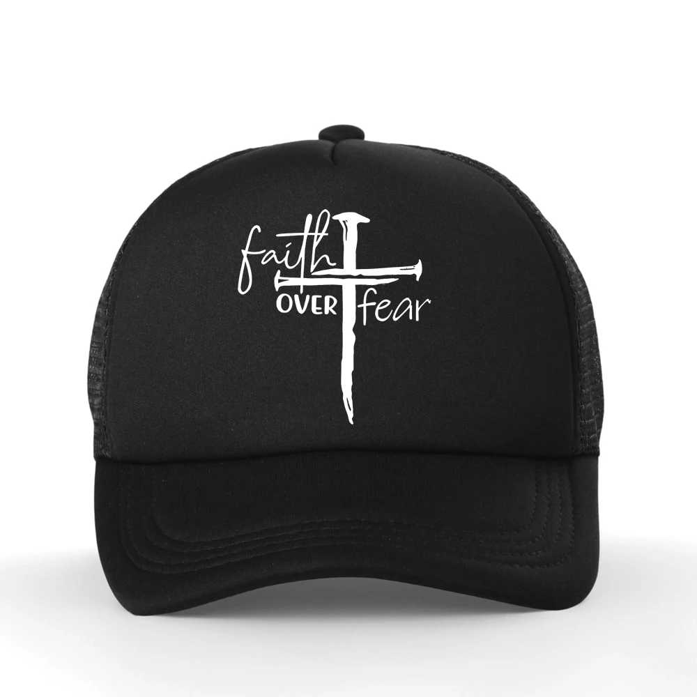 Men's Summer Fashion Casual Faith over Fear Letter Printed Baseball Cap Outdoor Breathable Mesh Trucker Hat Casquette