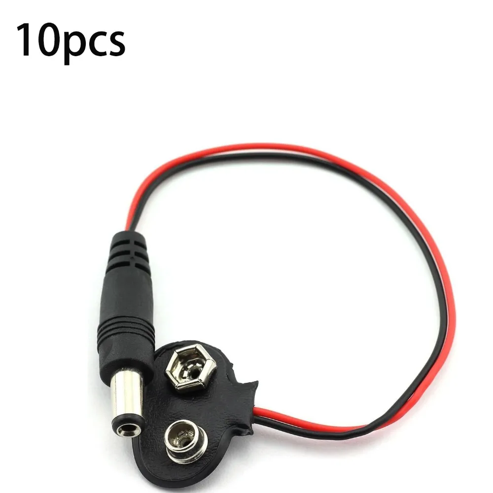 10pcs Professional 9V Battery Clip Connector 5.5*2.1mm T-type DC Power Plug DIY Replacement Battery Snap Electronic Projects