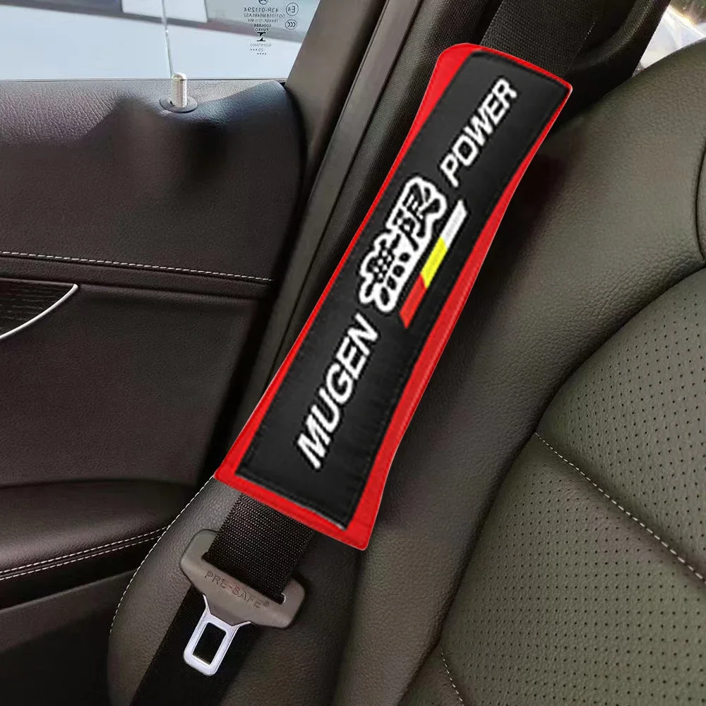 New JDM Mugen Style With Mugen Logo Embroidery Power Car Seat Belt Cover Pad Shoulder Cushion Fit For Honda Accord Civic 2Pcs