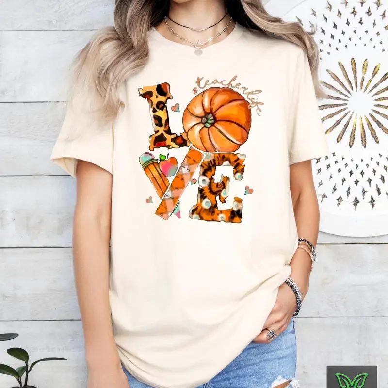 

Love Teacher Thanksgiving T Shirt Fall For One Thankful Pumpkin Autumn
