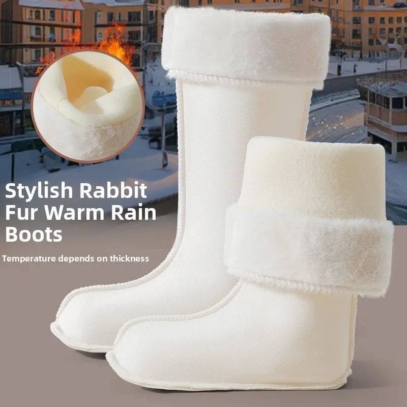 Women's Fleece Lined Rain Boots Cotton Cover Warm Inner Comfortable Long Hair Design Suitable for 15-40 Years Old Ladies