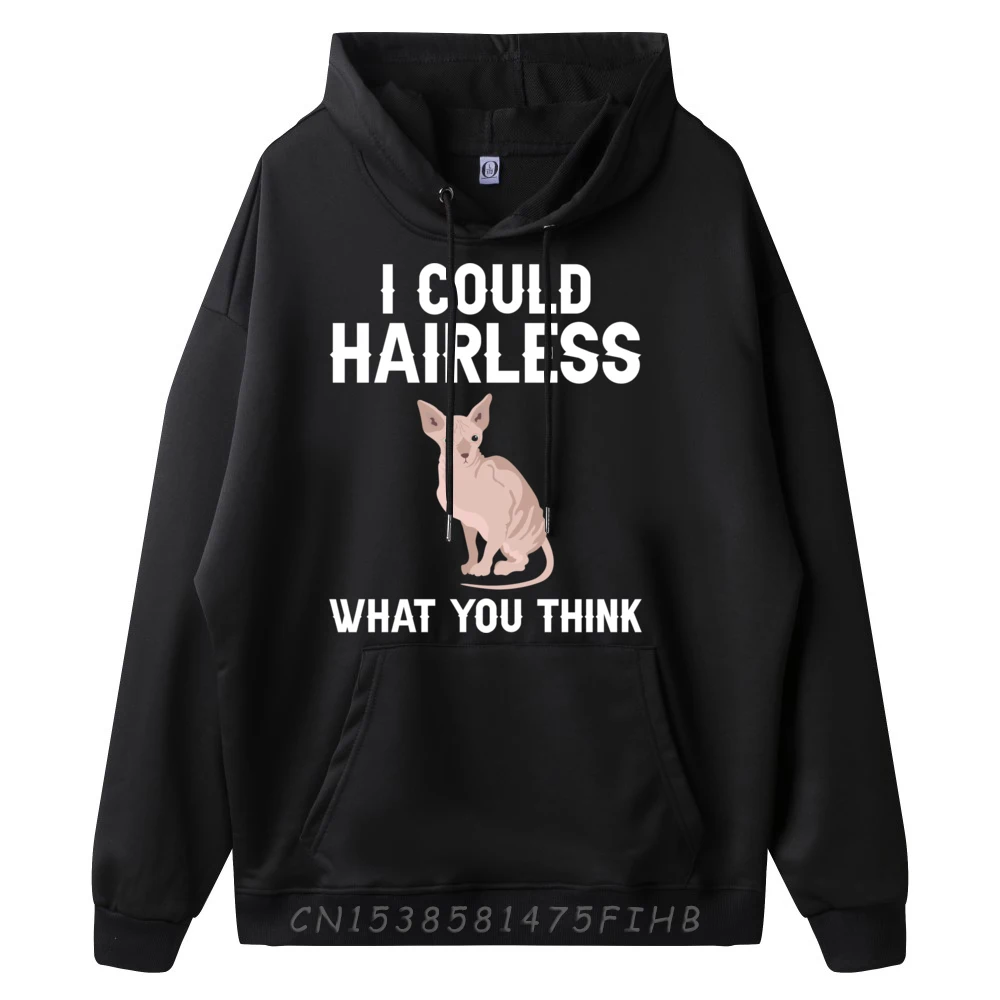 Funny Hairless Cat Sphynx Cat Pun Meme Men's Oversize Long Sleeve Durable and wear-resistant Luxury Hoodie