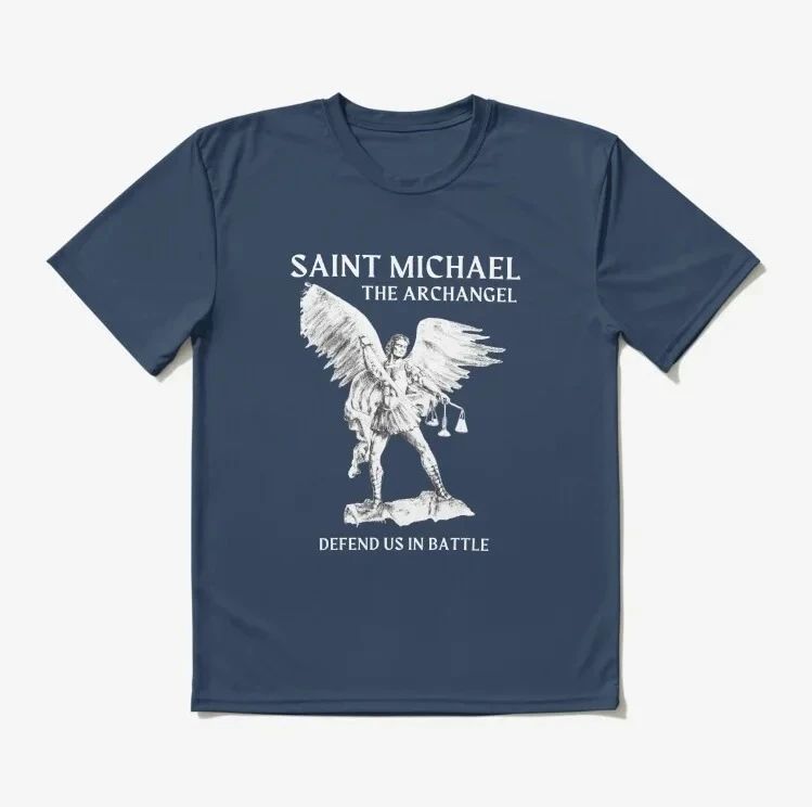 The Archangel Defend Us In Battle Saint Michael T-Shirt 100% Cotton O-Neck Summer Short Sleeve Casual Mens T-shirt Size S-3XL