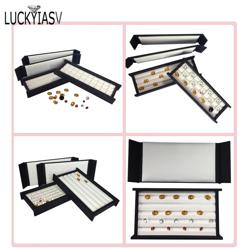 PU Leather Bare Stone Gemstone Jewelry Box Magnet Stone Storage Display Box Gem Display Counter Exhibition Lid V Groove Box
