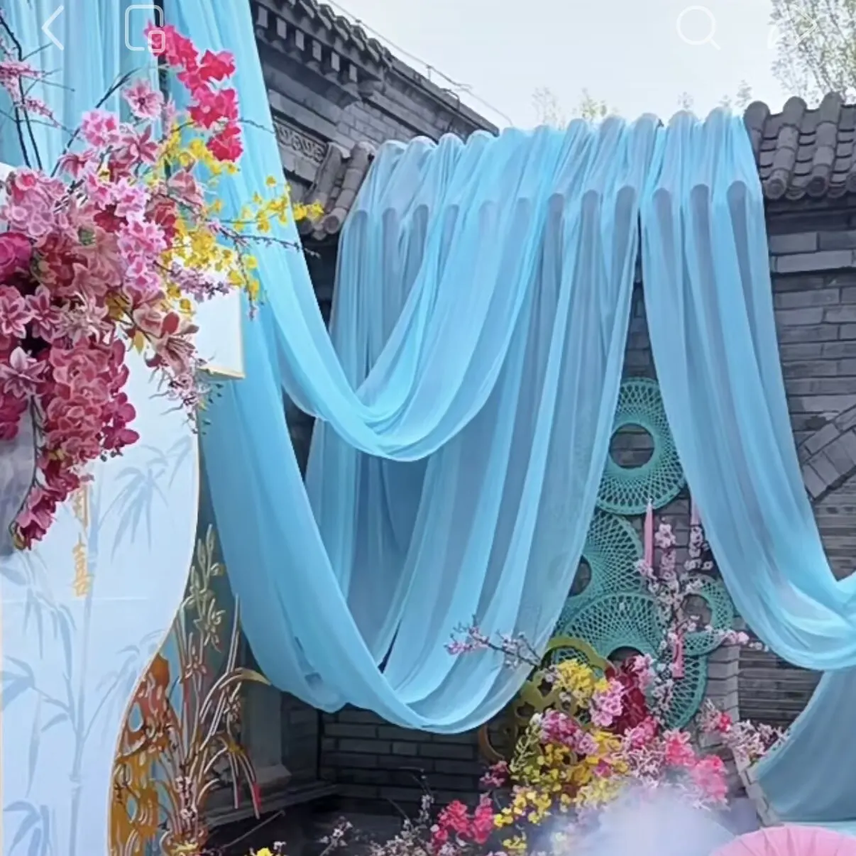 Light Green Blue Chiffon Fabric Draping for Wedding Background Sheer Curtain Stage Layout Fabric