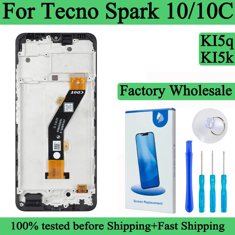 KI5q KI5k 100% Tested Premium Lcd For Tecno Spark 10 Display Touch Screen Digitizer Panel Assembly For Spark 10C Lcd With Frame