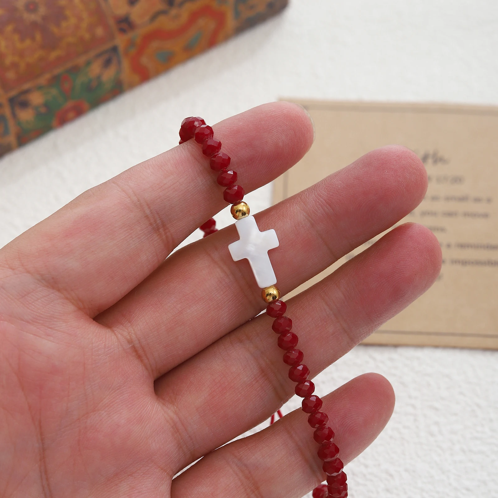 الصليب حبة سوار للنساء قابل للتعديل سلسلة مسيحية دينية متعددة الأوجه خرز كريستالي أساور المعمودية هدية مجوهرات #5