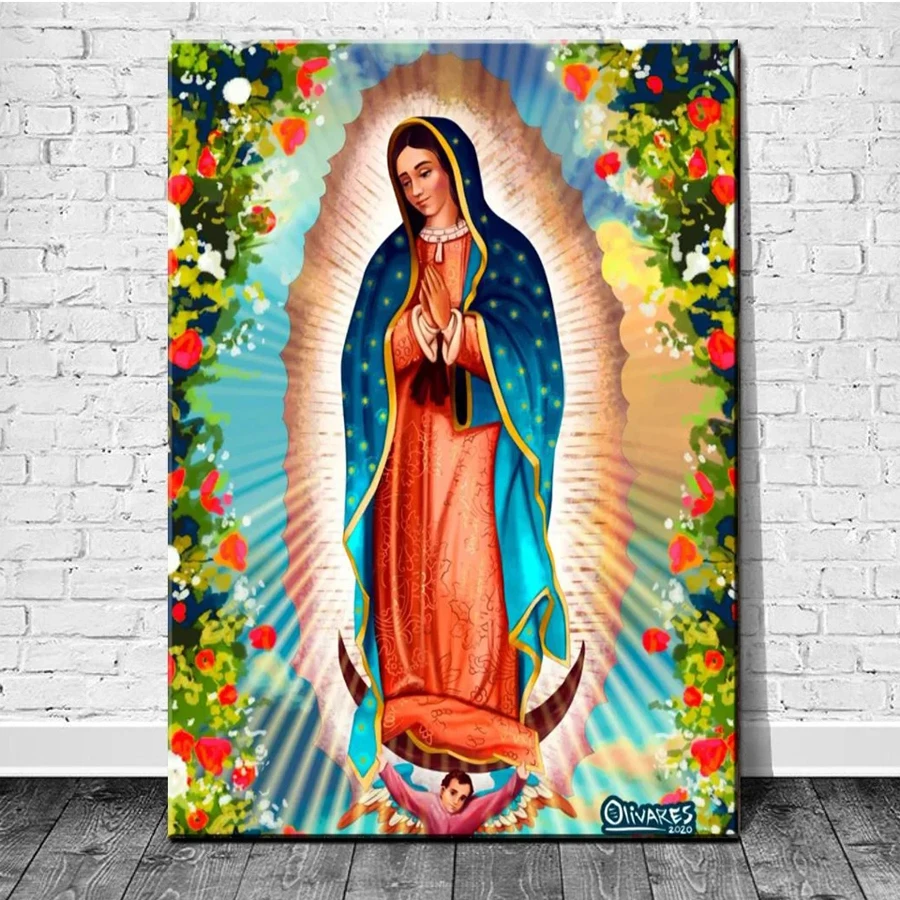 5D Diy Diamond Painting Our Lady of Guadalupe Cross Stitch Kit 3D Diamond Embroidery flower Virgin Mother nature god home decor