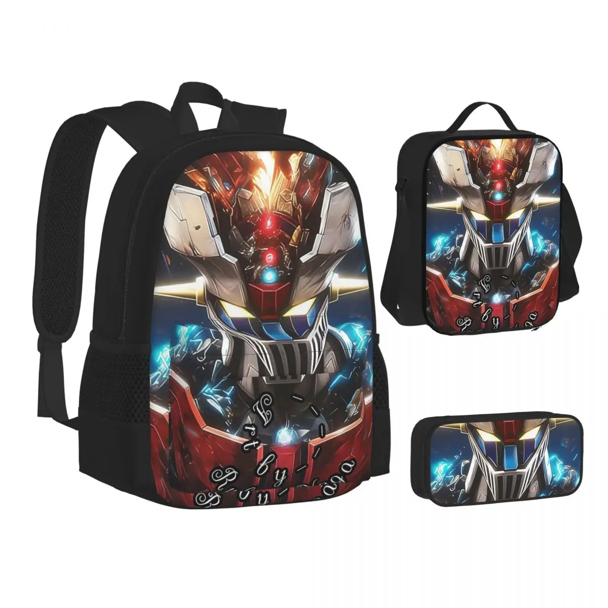 Mazinger Z Mad Robot Grendizer Anime Manga Mochilas Escolares para Estudiantes, Bolsas Escolares, Mochila Infantil, Bolsa de Almuerzo, Estuche para Lápices, Set de Tres Piezas