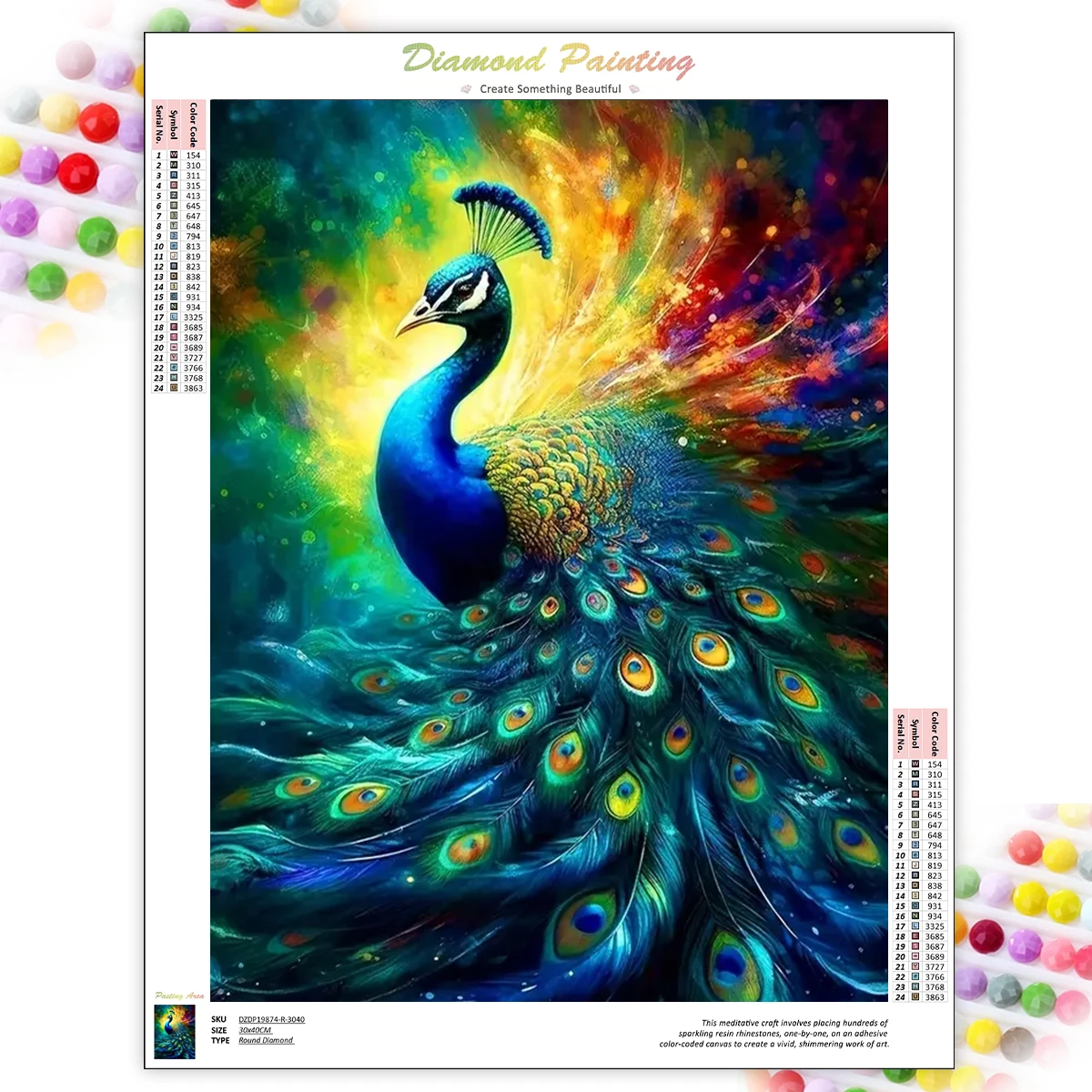 

GATYZTORY Diamond Painting Peacock Kits Full Round Diamond Embroidery Animal Crystal Cross Stitch Picture Diamond Art Gift