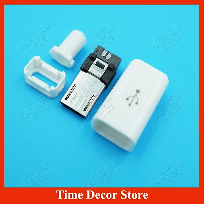 200sets/lot 4 in 1 DIY weldable Micro Male USB Long plug, White color, weldable Long Micro USB male plug for apple style