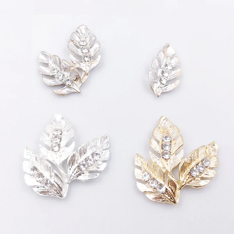 Engood 100Pcs Rhinestone Leaves Button Sewing Trim & Embellishments Craft Buckle for DIY Hair Bridal Headwear Decoration