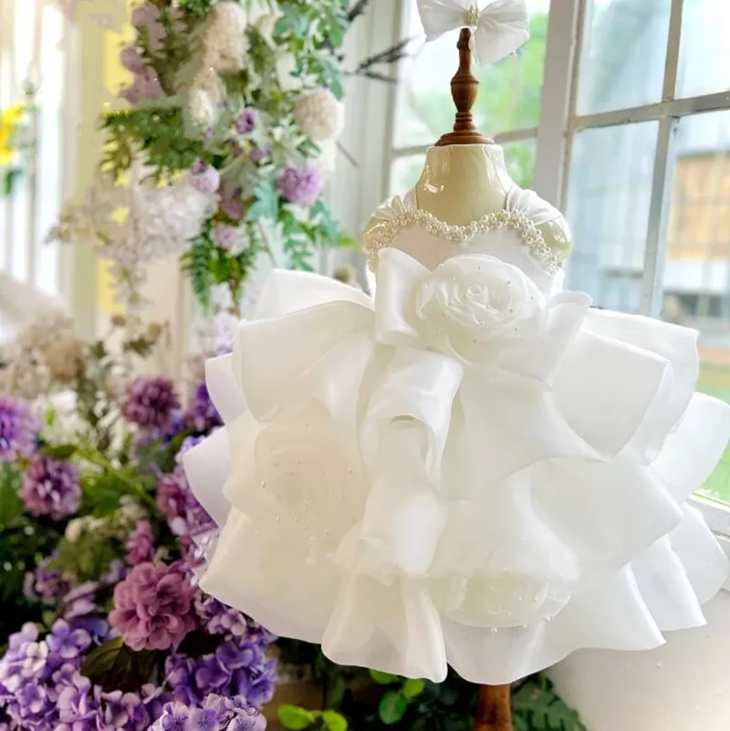 Robe de fête d'anniversaire en perles d'organza pour bébé fille, costume de Noël moelleux, robe de demoiselle d'honneur avec grand nœud, vert mignon, 12m, 18m