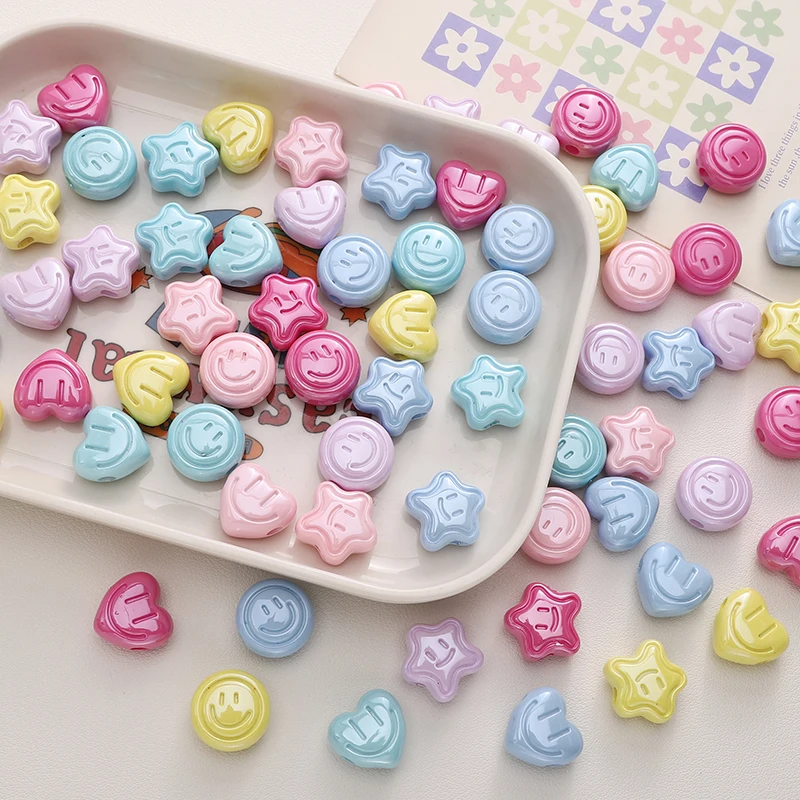 2pcs 18mm Colorful Smiling Face Round/Heart/Star Acrylic Loose Spacer Beads For DIY Bracelet Phone Chain Jewelry Making Findings