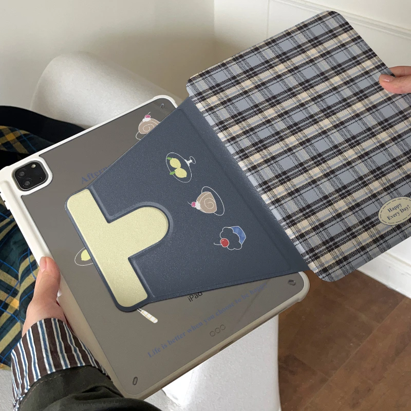 Blue Plaid Dessert Tablet Case For iPad Pro 11 12.9 13 A16 M2 M4 M3 M5 Shell 8.3 9.7 10.2 5/6/7/8/9/10/11th Mini Air 3 4 5 Cover