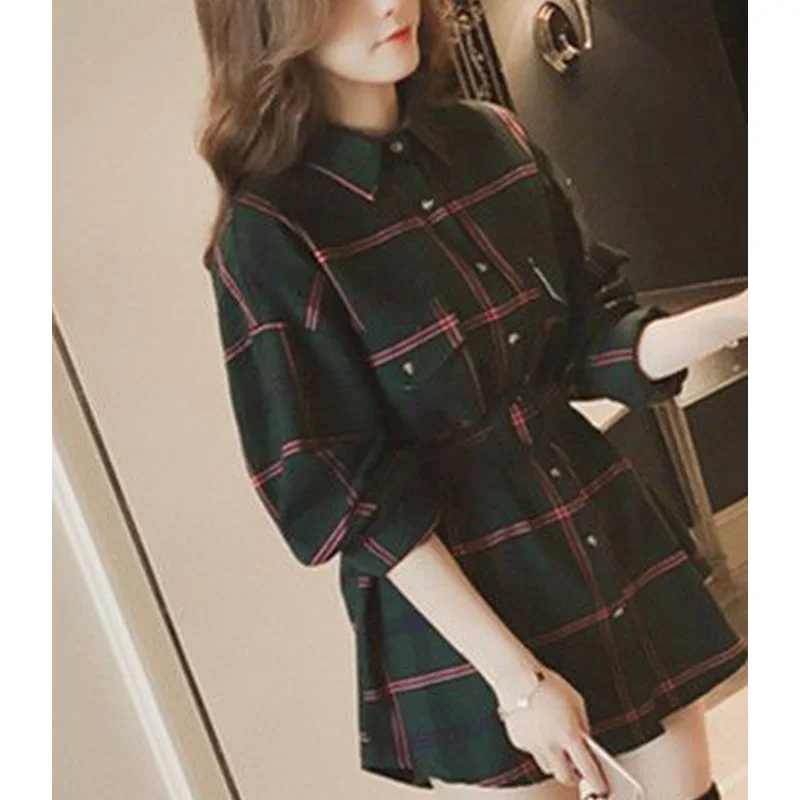 Fashion Lapel Button Printed Bandage Lattice Shirt Female Clothing 2023 Autumn New Casual Tops All-match Office Lady Blouse