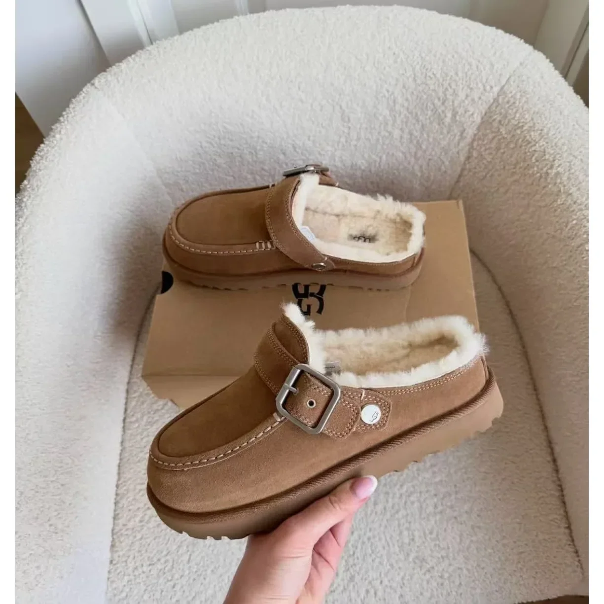 2027golden-family-xuanjin-solid-color-buckle-toe-post-slippers-birkenstock-thickened-and-fuzzy-crocogrip-leather-ug-wool-sandals