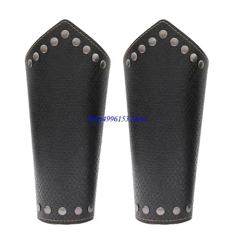

Q0KE Leather Wristband Vikinges Leather Arm Guard Medieval Armors Bracers Pu Armband Wrist Guards for LARP Cosplay
