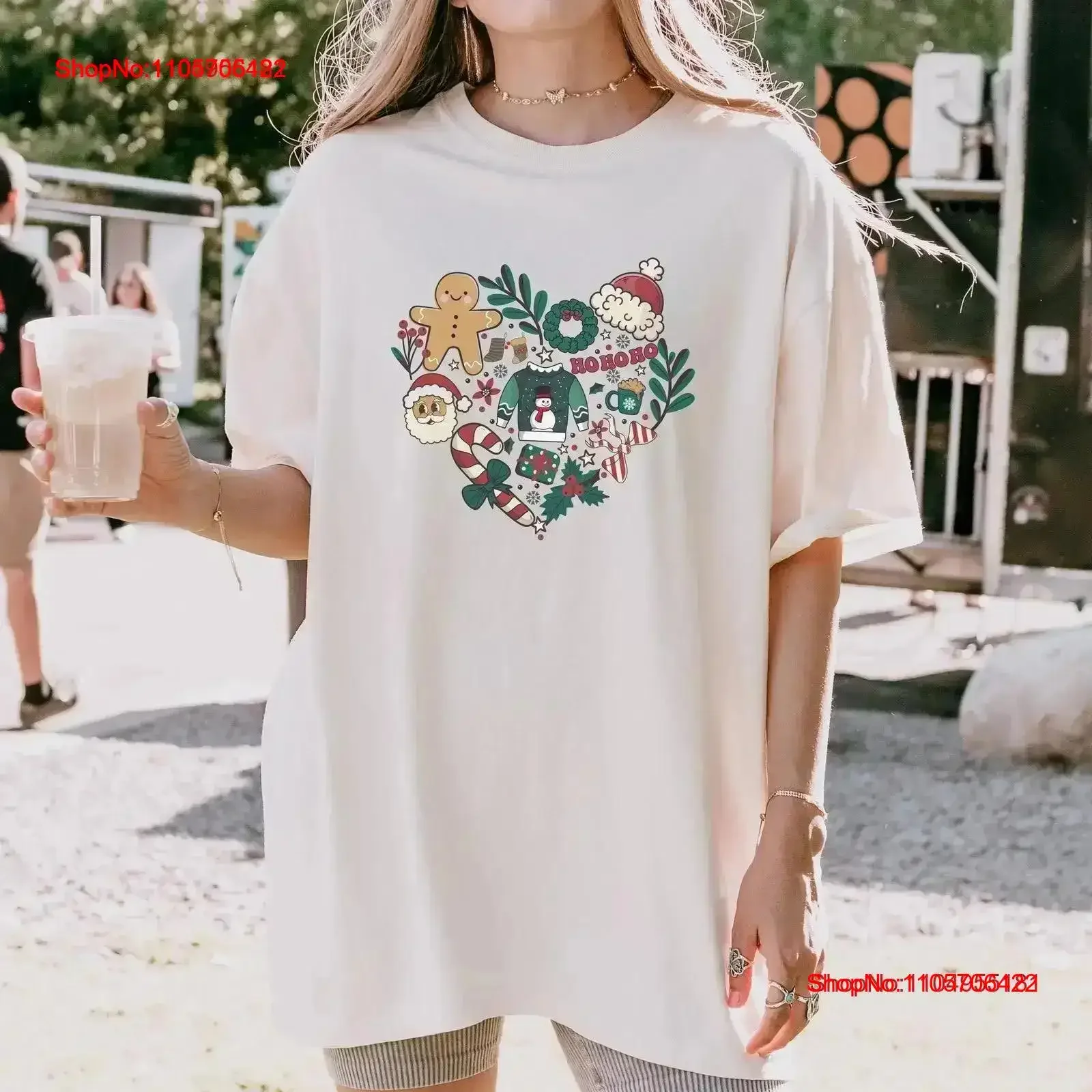 Cute Christmas T Shirt Heart Cozy Oversized Xmas Santa Reindeer Gingerbread Man Holly vintage Washed Soft Casual vintage