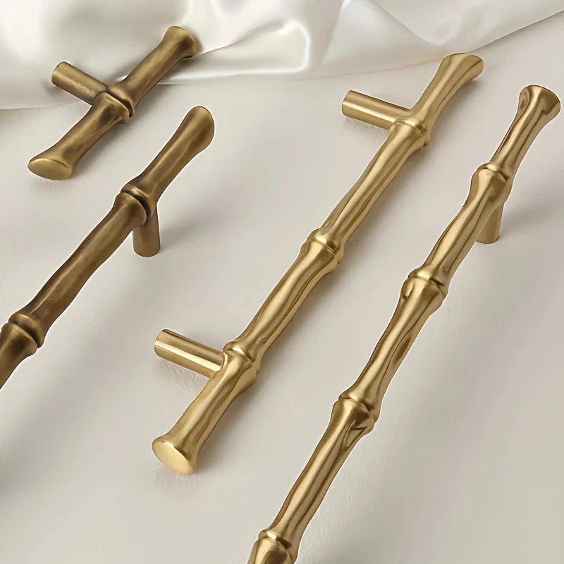 Cupboard T Bar Handles Nordic American Style Vintage Bronze Solid Brass Cabinet Knobs for Furniture / Bamboo Knot Design Handles