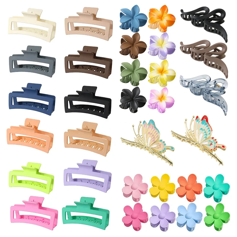 13CM Oversized Square Wavy Frosted Material 7CM Flower 8cm Pearlescent Gradient Flower Acrylic 10CM Metal Butterfly Hair Clip