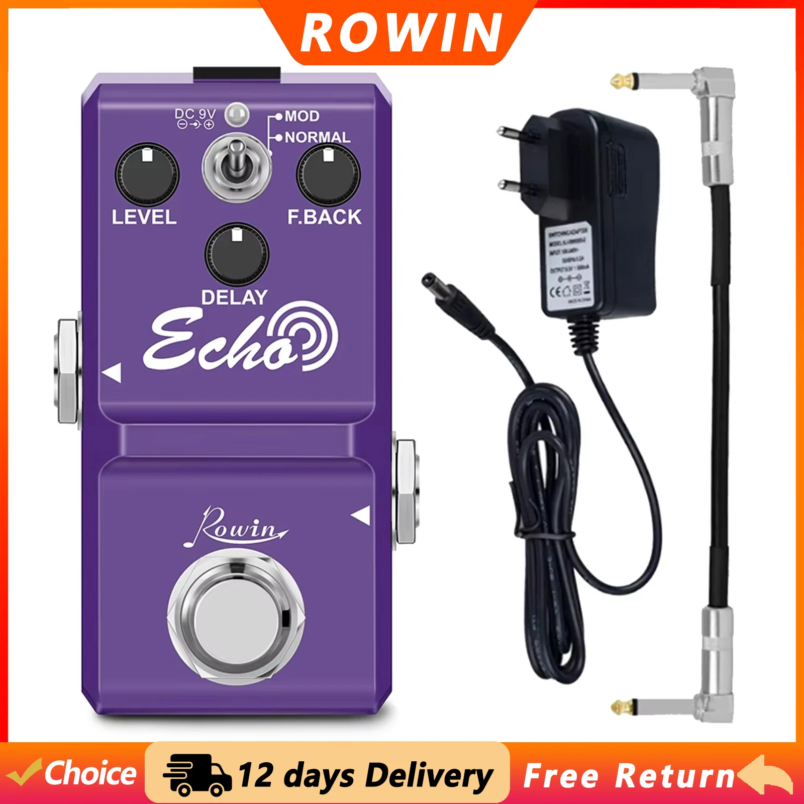ROWIN Echo LN-314 Guitar Effect Pedal Echo Delay Analogue Effect Pedal True Bypass Pedal Mini Size Electric Guitar Accessories
