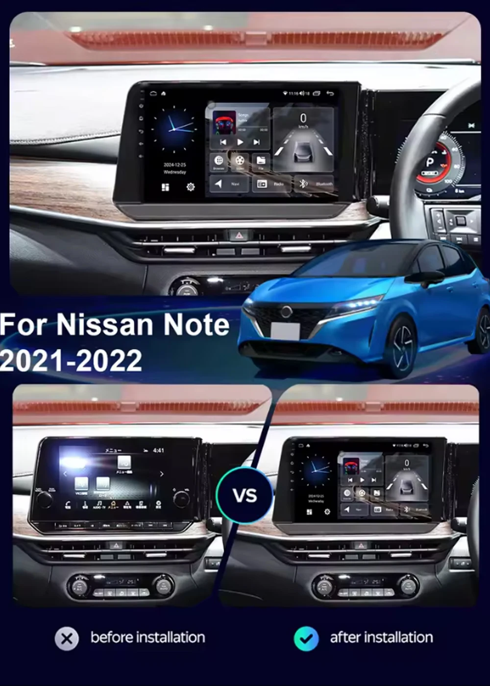 Android 16 CarPlay For Nissan Note 2021 2022 Android Auto Car Radio Stereo GPS Navigation Multimedia Player Wireless WIFI BT FM