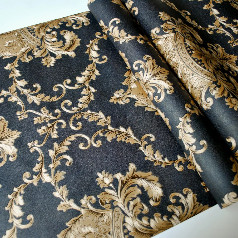 Modern Wallpaper Home Decor Bedroom High Grade Black Gold Luxury Embossed Texture Metallic 3D Damask Wallpaper Decor Wallpapers