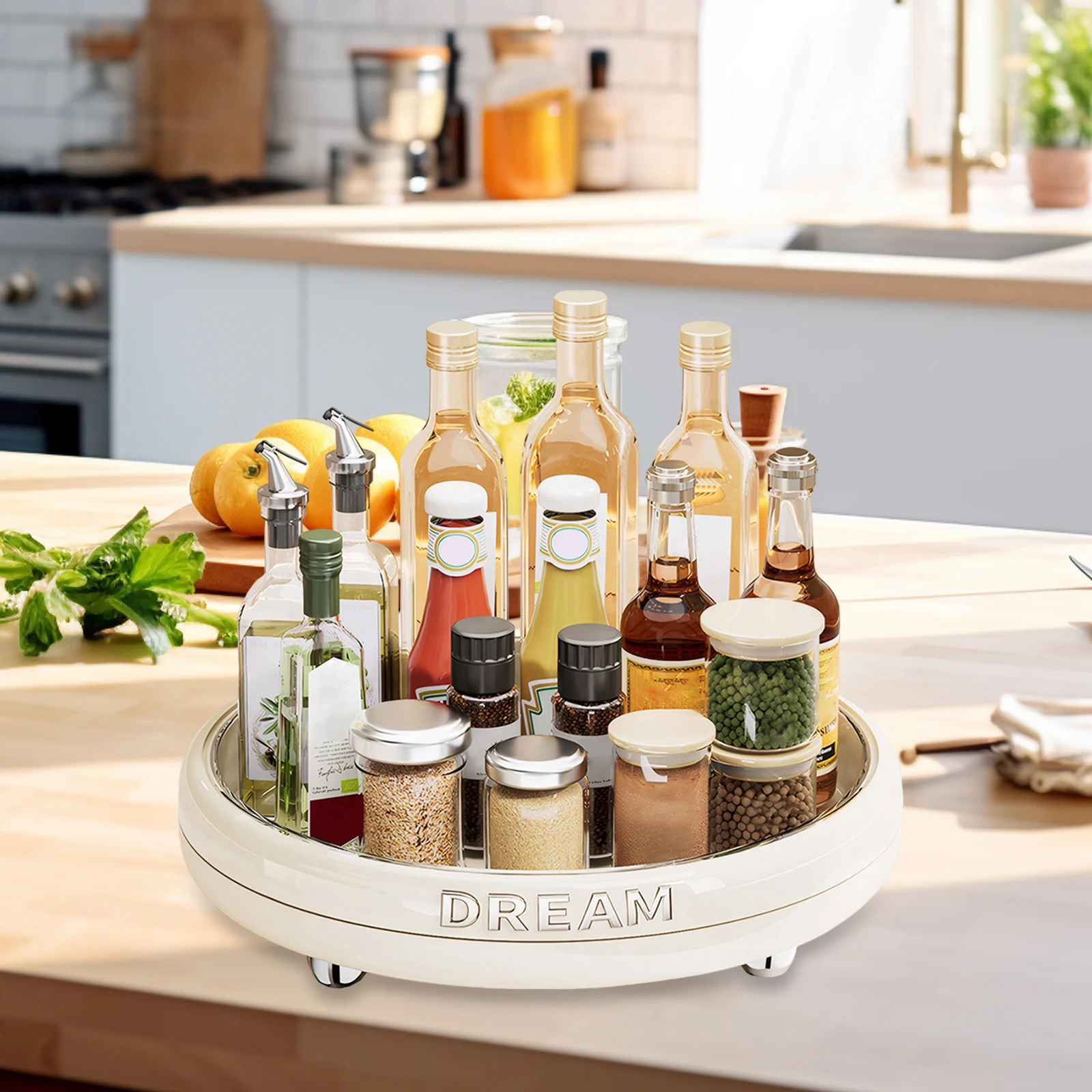 

Вращающийся кухонный органайзер для хранения: водонепроницаемая пластиковая тарелка для специй, противоскользящая, для столешниц, шкафов и кладовок