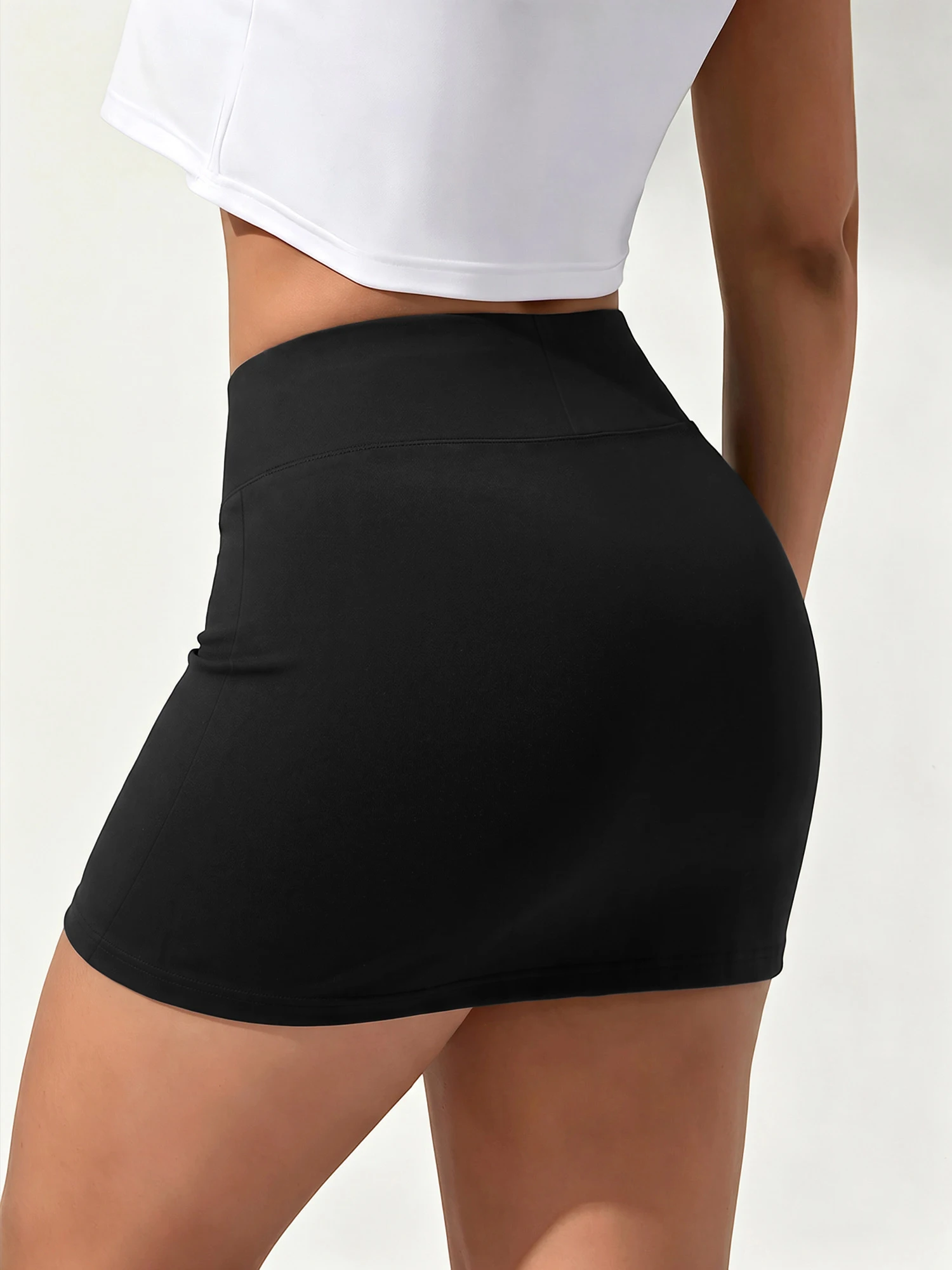 Light Sports Commute Skirt Ladies Soft Stretch Fabric High Waist Built-in Safety Shorts Slim Pencil Skort