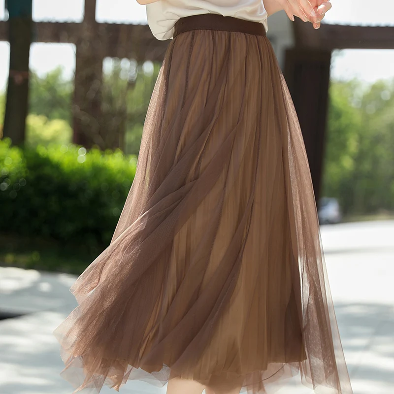 الشاش التنانير تنورة للسيدات الربيع والخريف 2025 جديد الراقية الشاش تنورة رقيق ألف تنورة غير النظامية تنورة طويلة رقيقة امرأة #4