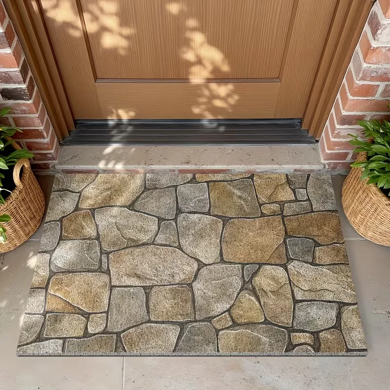 Stone Pattern Doormat European Retro Style Pebble Print Carpet Home Hallway Entrance Floormat Non-slip Rug for Living Room