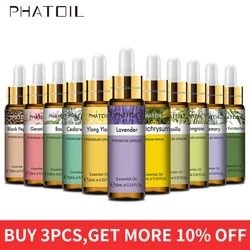 PHATOIL 10ML with Dropper Lavender Eucalyptus Vanilla Pure Natural Essential Oils Rose Jasmine Ylang Ylang Diffuser Aroma Oil