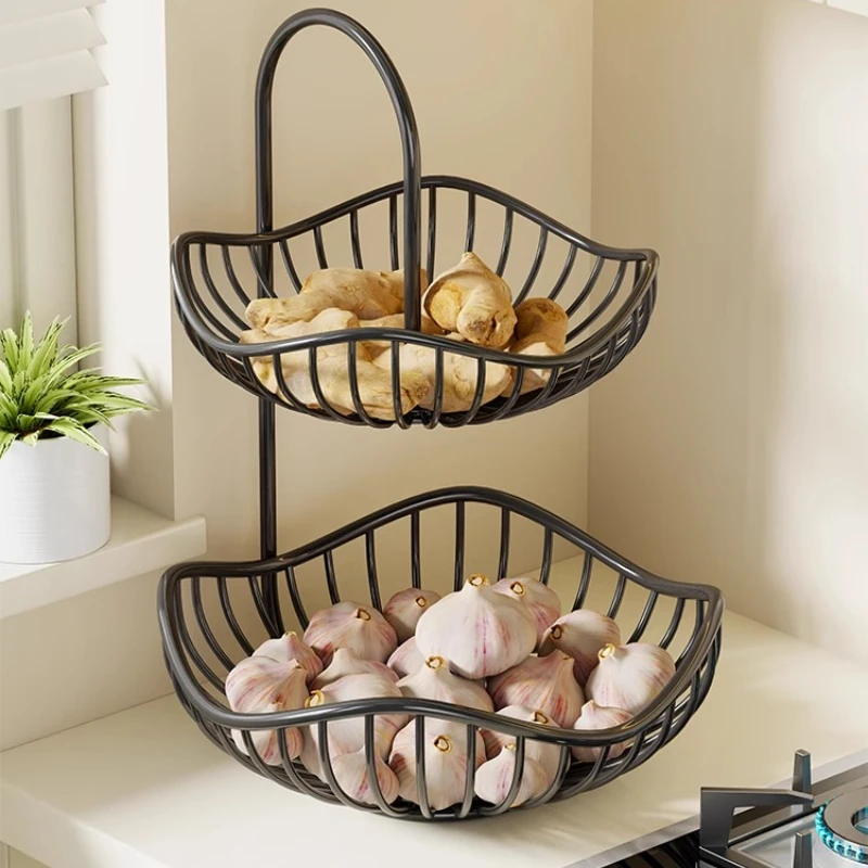 

Kitchen onion garlic storage basket desktop shelf multifunctional living room double-layer fruit storage rack